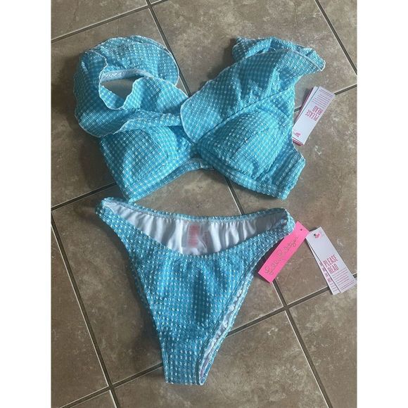 Lilly Pulitzer Other - NWT Lilly Pulitzer 10 Crinkle Gingham Swim Bikini Set Turquoise Oasis